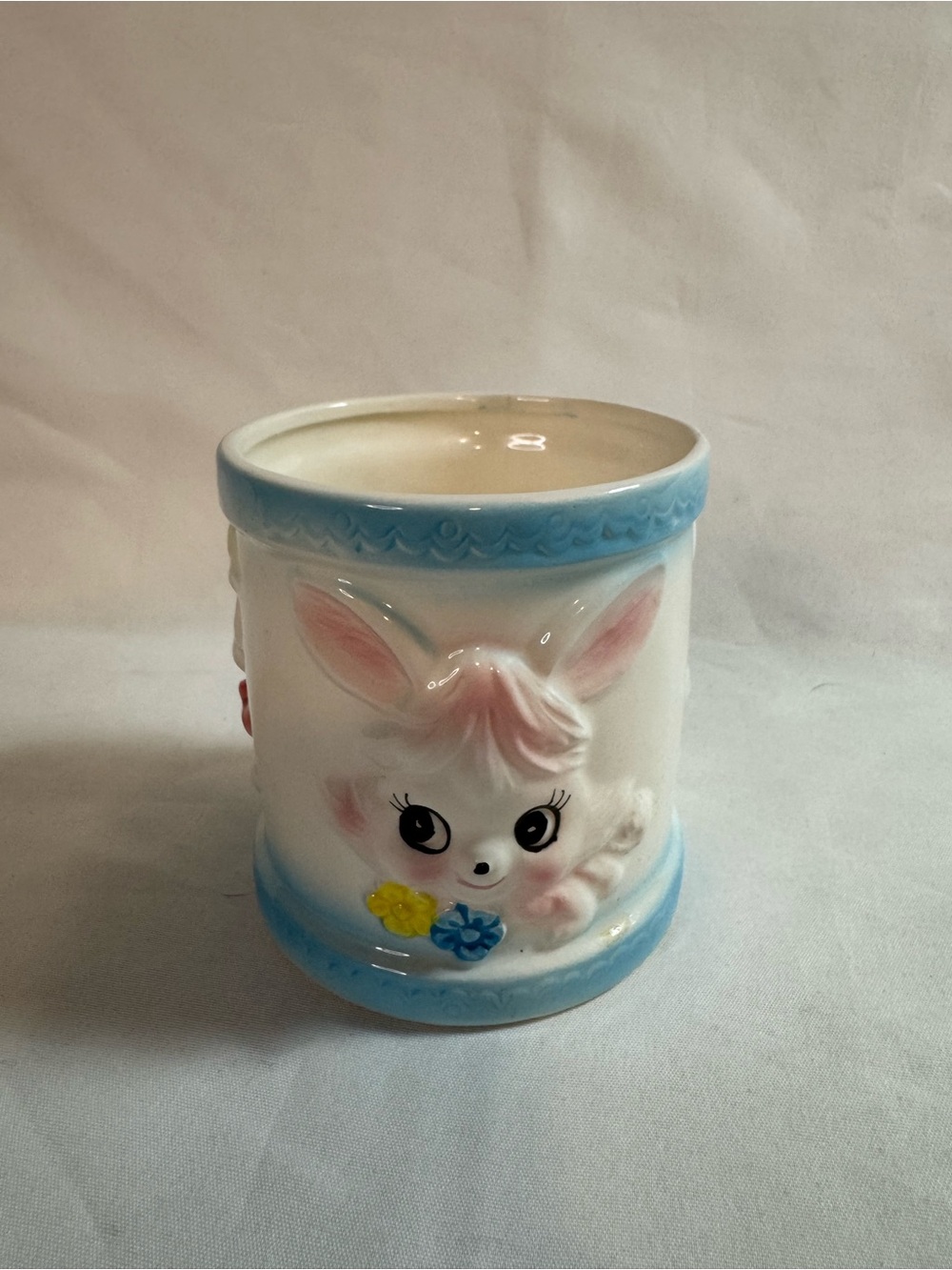 Vintage Relpo 6803 Nursery Baby Cup Bunny Dog Bear Blue Made Japan AS IS
